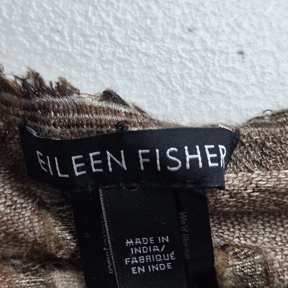 Eileen Fisher Women Scarf OS Brown Geometric Aztec Fringe Wool Blend‎